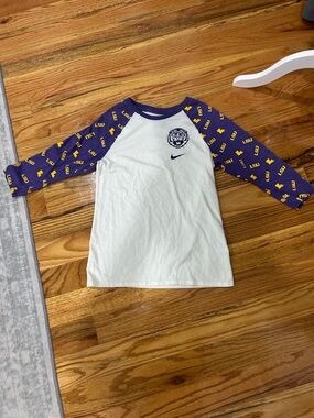 Nike Cream Body with Purple & Gold LSU Raglan Long-Sleeve Tee